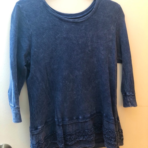 Alya Tops - Blue Waffle Top with 3/4 length sleeves